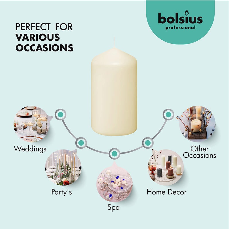 BOLSIUS 12 Ivory Pillar Candles Set - Unscented 43 Hour Long Lasting Candles - 2.7-x 5.1-inch Dripless Clean Burning Smokeless Dinner Candle - Perfect for Weddings Parties and Special Occasions - Image 4